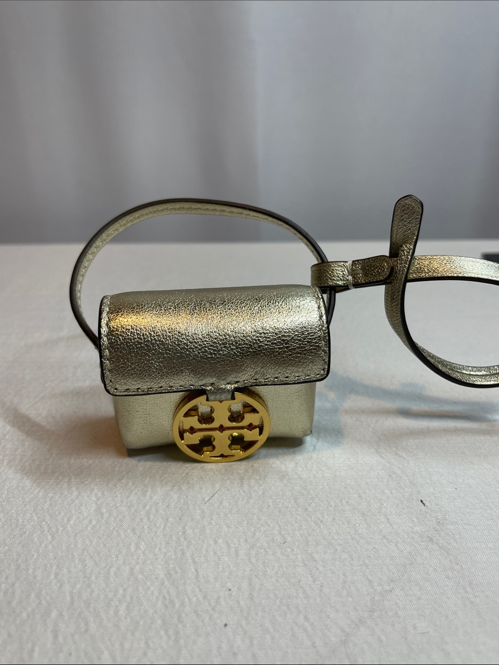 Tory Burch Metallic Gold Miller AirPods Case / Mini Bag Charm